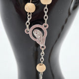 Wood Bead Rosary Necklace With Silver-Tone Crucifix & Virgin Mary Centerpiece