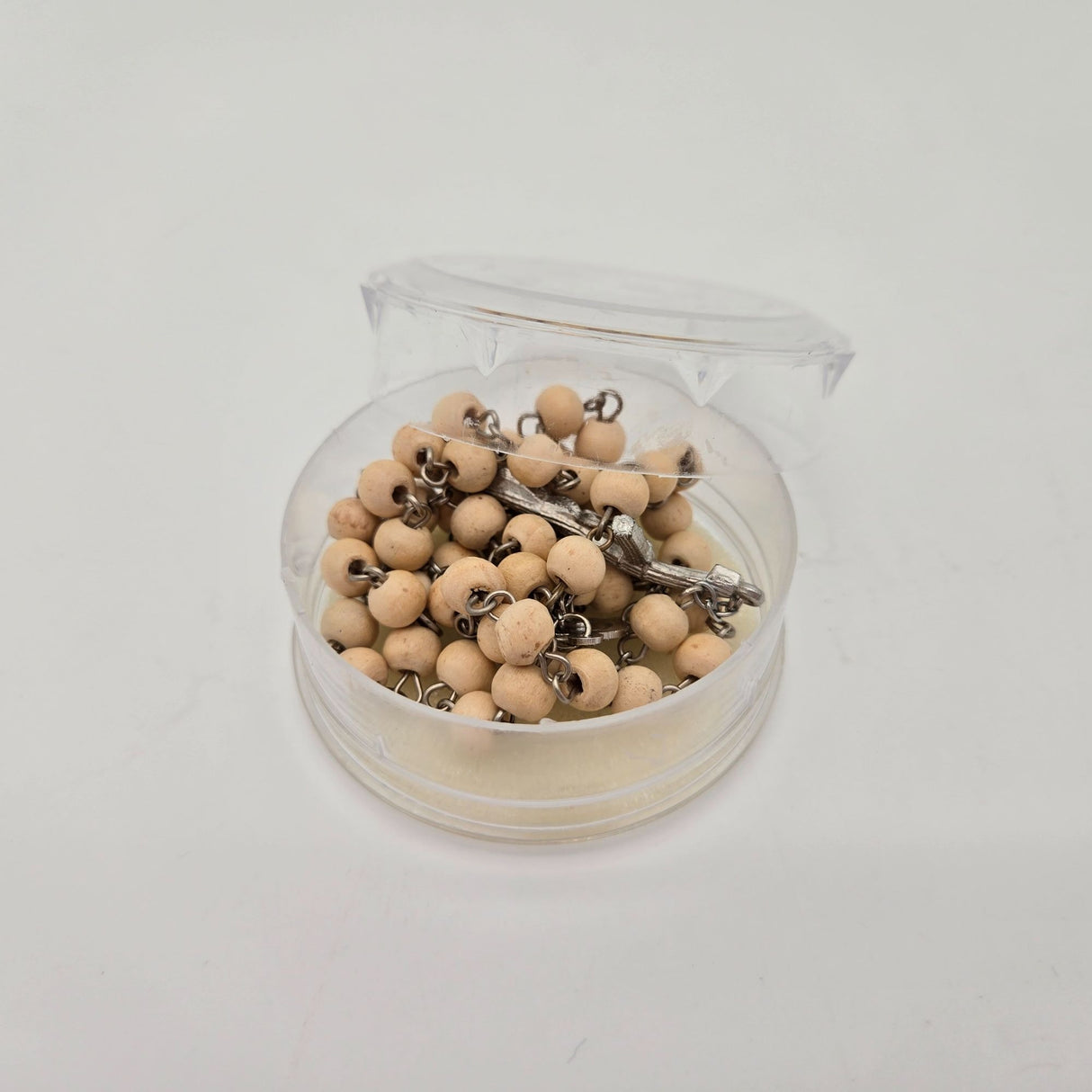 Wood Bead Rosary Necklace With Silver-Tone Crucifix & Virgin Mary Centerpiece