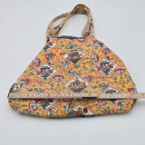 Suzanne Tote Bag With Floral & Checkered Pattern Quilted Cotton Fabric Button Closure Made In USA 16" W X 14" H