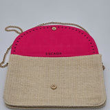 Escada Sorbetto Rosso Watermelon Straw Woven Crossbody Bag With Pink Flap & Gold Chain Strap