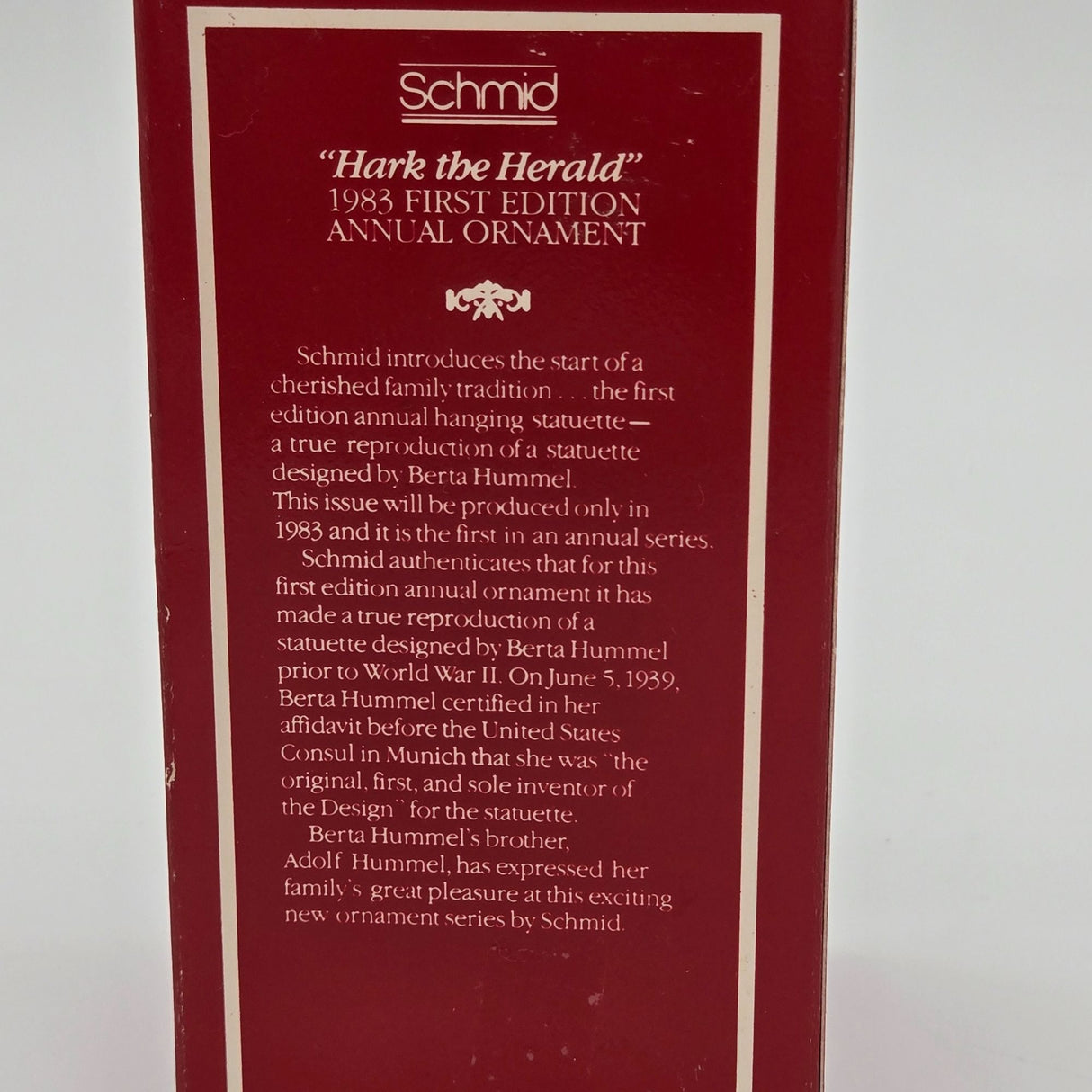 Schmid 1983 First Edition Annual Ornament "Hark The Herald" By Berta Hummel
