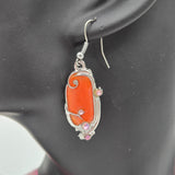 Orange Pendant Necklace & Earrings Set With Pink Rhinestones Silver-Tone Swirl Design & Pink Ribbon Cord