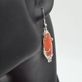 Orange Pendant Necklace & Earrings Set With Pink Rhinestones Silver-Tone Swirl Design & Pink Ribbon Cord