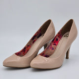 Fergalicious By Fergie Nude Patent Leather High Heels With Floral Print Lining Size 6.5 Womens Shoes