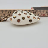 Betsey Johnson Puffy Heart Pendant Necklace & Earrings Set Gold-Tone White Rhinestones Polka Dot Design Jewelry