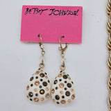 Betsey Johnson Puffy Heart Pendant Necklace & Earrings Set Gold-Tone White Rhinestones Polka Dot Design Jewelry