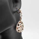 Betsey Johnson Puffy Heart Pendant Necklace & Earrings Set Gold-Tone White Rhinestones Polka Dot Design Jewelry