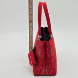 Handwoven Red Ikat Fabric Handbag With Dual Handles & Small Pouch