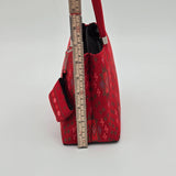 Handwoven Red Ikat Fabric Handbag With Dual Handles & Small Pouch