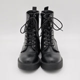 Stomrie R2 Black Chunky Lace-Up Combat Boots With Side Zipper Closure Size 9.5M