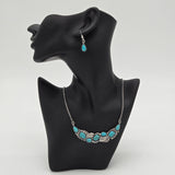 Turquoise Teardrop Necklace & Earring Set With Leaf Design By Paparazzi