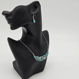 Turquoise Teardrop Necklace & Earring Set With Leaf Design By Paparazzi