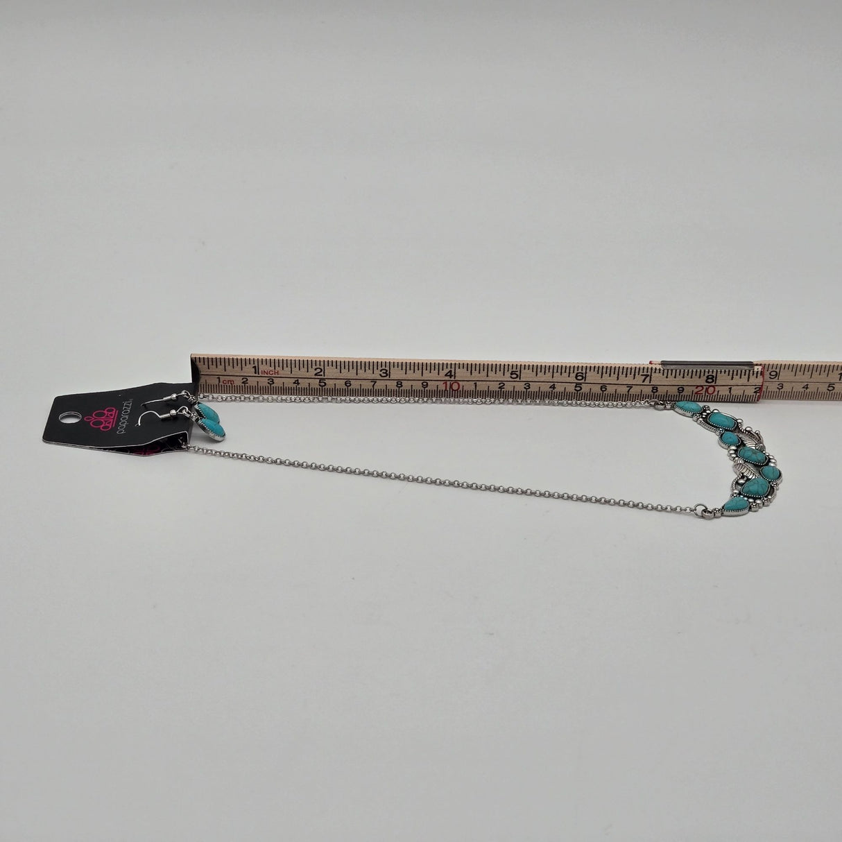 Turquoise Teardrop Necklace & Earring Set With Leaf Design By Paparazzi