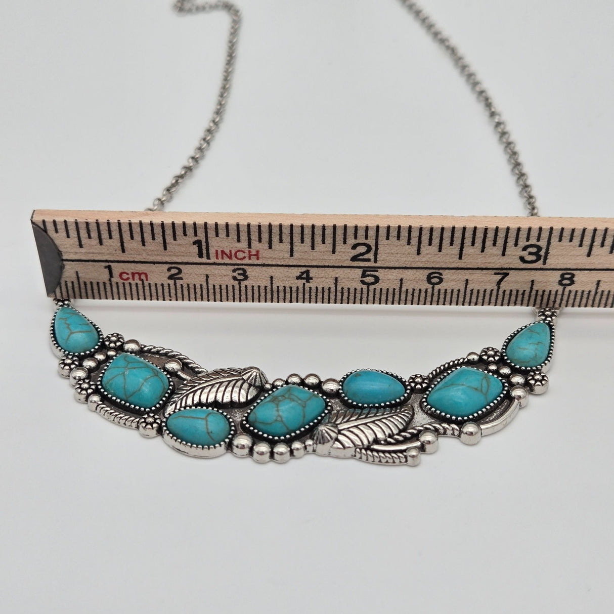 Turquoise Teardrop Necklace & Earring Set With Leaf Design By Paparazzi