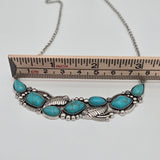 Turquoise Teardrop Necklace & Earring Set With Leaf Design By Paparazzi