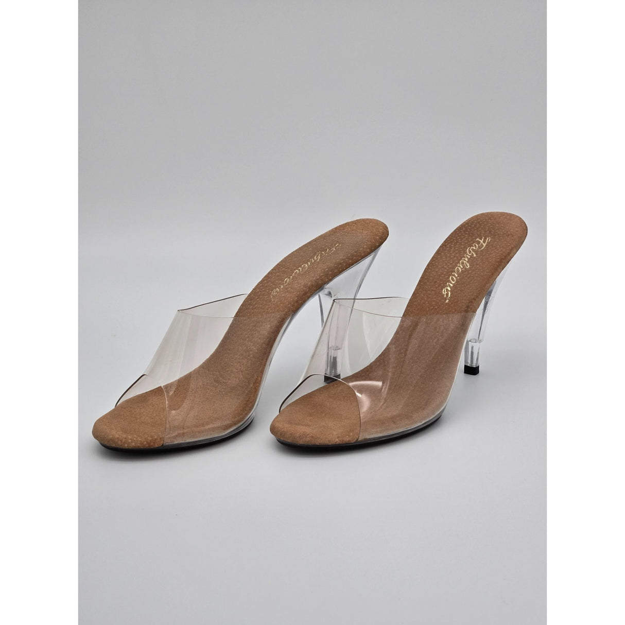 Fabulicious Clear PVC Open-Toe Slide-On Heels For Women