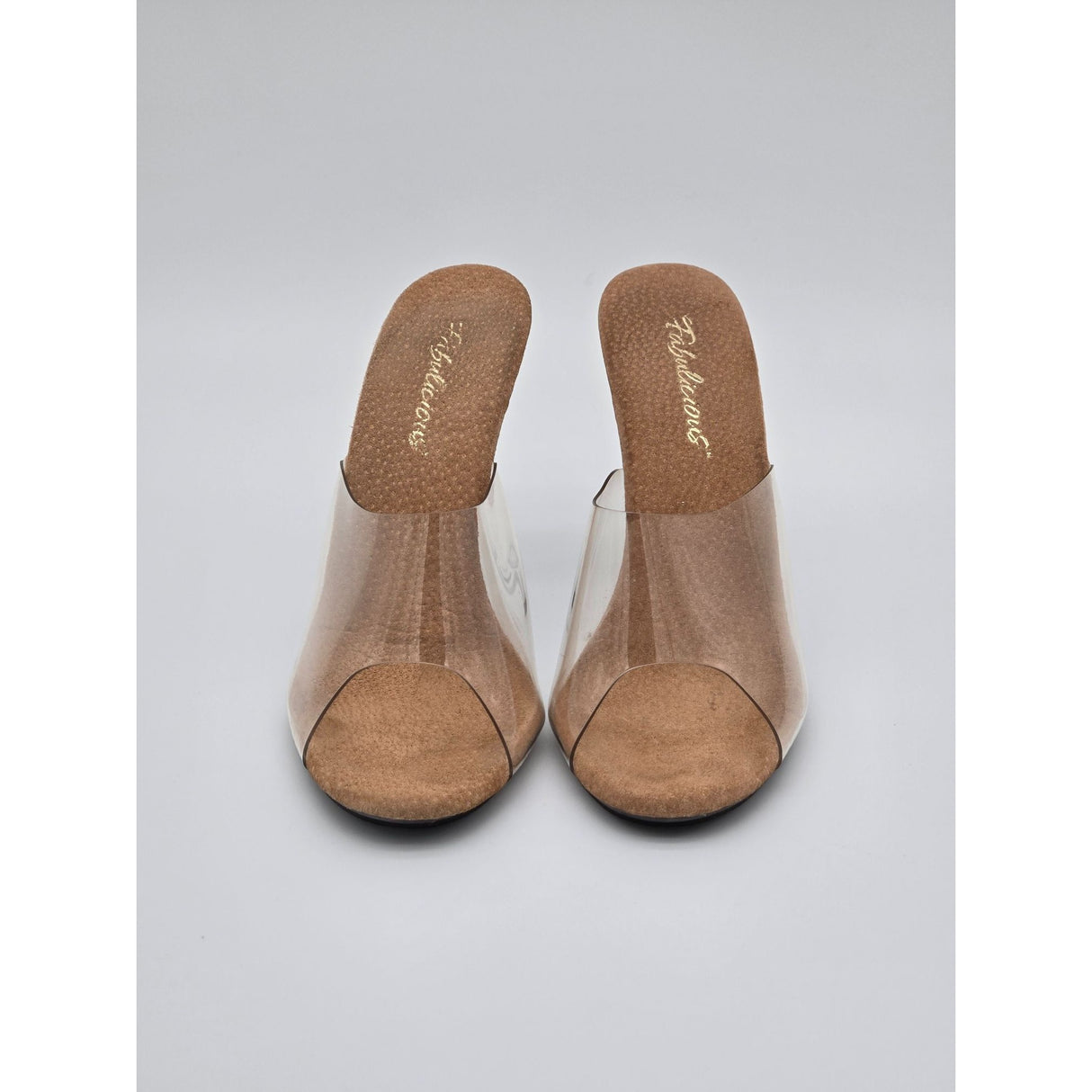 Fabulicious Clear PVC Open-Toe Slide-On Heels For Women